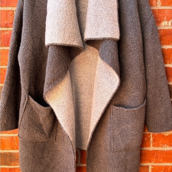 Zara Medium Oversized Gray Wool Blend Cascading Long Cardigan Chunky Sweater - Picture 3 of 9